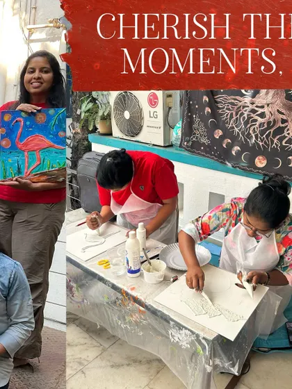 A collage that captures the essence of my textured art workshops: cherishing the moments of creation.