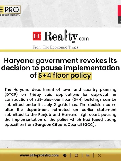 We keep our clients informed about important policy changes, like this ET Realty update on the Haryana government's S+4 floor policy. This decision boosts homebuyer confidence and increases the availability of quality homes.