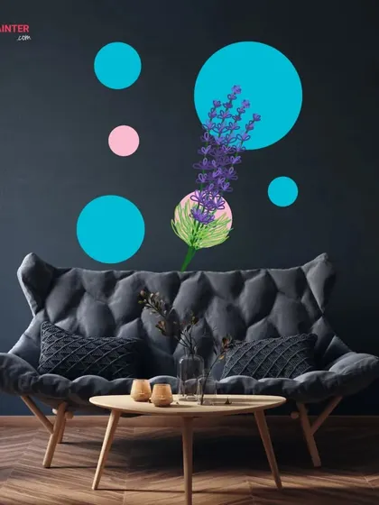 An abstract floral and bubble design that adds a pop of colour and a touch of modern art to a dark, sophisticated wall.