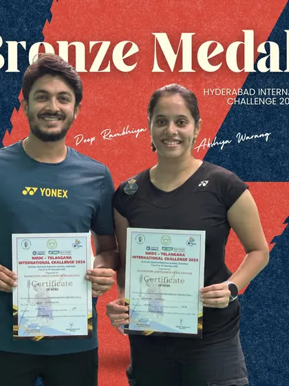Another international success for our academy. Deep Rambhiya and Akshaya Warang with their bronze medals from the Hyderabad International Challenge 2024, showcasing their skill on the global circuit.