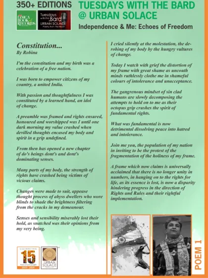 "Constitution..." by Robins, the very first poem from our "Independence & Me" series. A thoughtful reflection on the ideals of a nation.