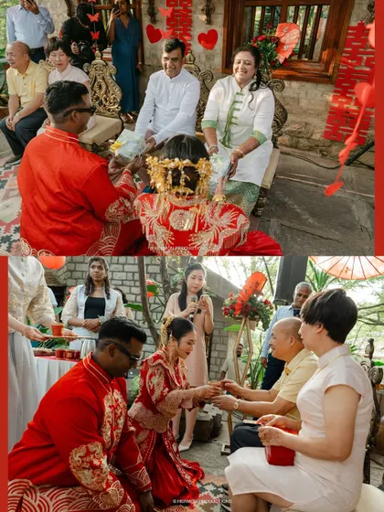 Moments from the Chinese tea ceremony, a ritual of respect and gratitude. We planned the ceremony flow to ensure both families could participate and understand the significance of these beautiful traditions.