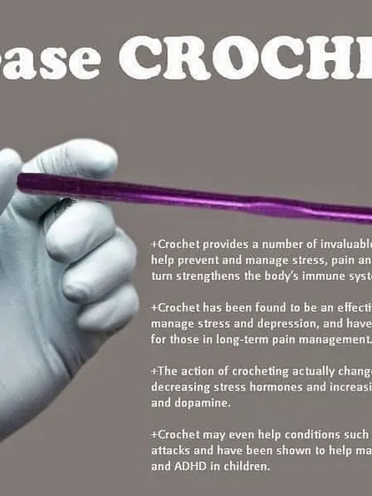 I always encourage people to try crochet for its amazing health benefits. It's a proven way to manage stress and anxiety by focusing your mind on a creative and repetitive motion.