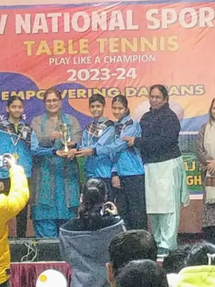 Our girls' team from JPOTTA celebrating their gold medal win at the All India DAV National Level Tournament, a first for their school.