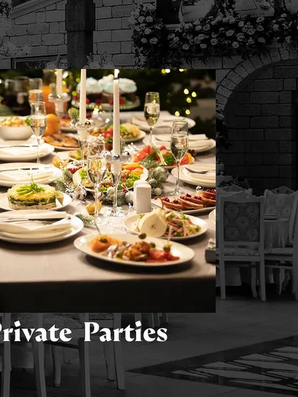 A graphic for private parties, featuring a beautifully set dining table.