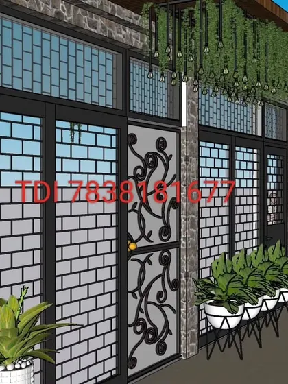 A proposed design for a Paschim Vihar project, featuring intricate metalwork on the doors and windows.