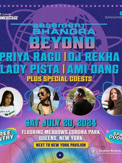 The official announcement for Basement Bhangra Beyond. This flyer details the incredible lineup, from Swiss-Tamil artist Priya Ragu to sitarist Ami Dang, showcasing the global and diverse sounds of the party.