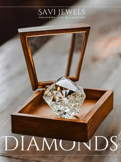 This image of a large, beautifully cut diamond in a display box represents the potential within each stone. We work with naturally occurring diamonds to craft personalized jewellery that captures life's most cherished moments and helps you find your signature sparkle.
