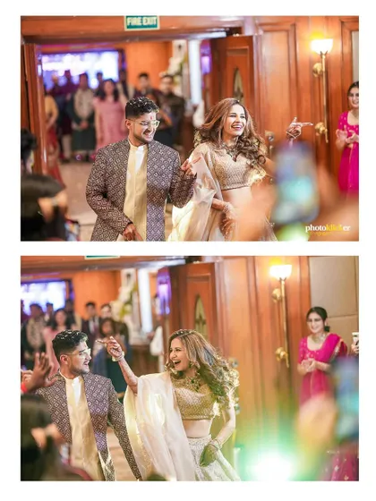 The couple makes a grand, energetic entrance to their engagement party. We capture the excitement from the moment you walk in.