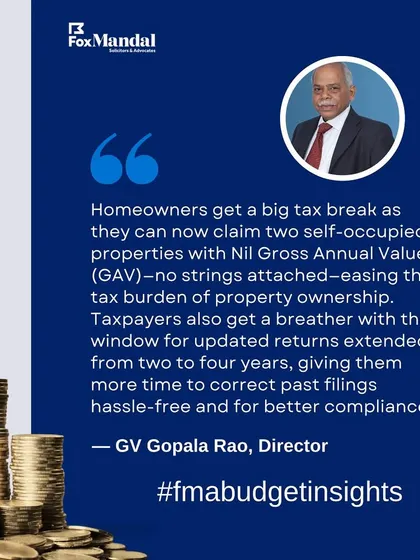 Our Director of Tax Advisory, Gopala Rao, a retired IRS officer, shares his perspective on proposed budget changes for homeowners. We provide expert analysis on how new tax laws, such as changes to Gross Annual Value (GAV) for self occupied properties, can directly impact your personal finances and property investments.
