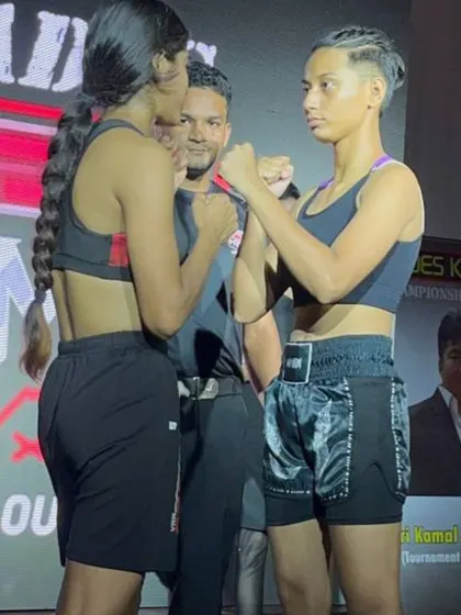 The face-off before the fight. My student looking confident and ready for battle at the Hades K-Pro Championship.