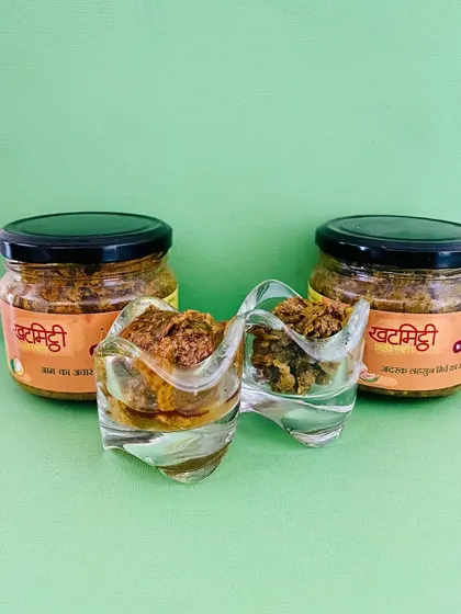A close-up of my pickles from a collaboration. It's wonderful to see how others present and enjoy the achaars I make with so much love.
