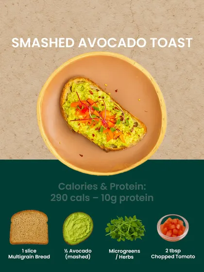 Simple, classic, and always delicious. Our smashed avocado toast on multigrain bread is topped with fresh microgreens and chopped tomatoes for a light and healthy start to your day.