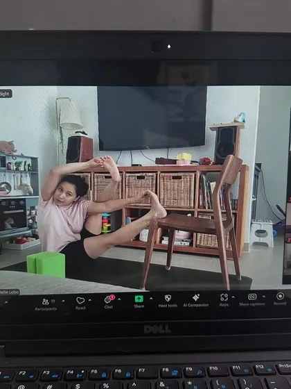 Another student in our online class working on a deep hip-opening pose. It's amazing to see such dedication from students practicing in their own homes.
