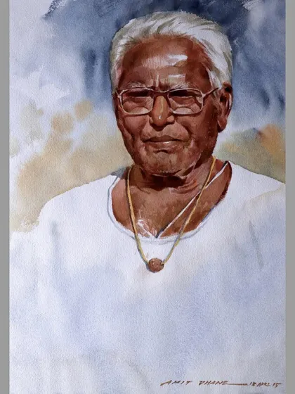 The full view of my grandfather's portrait. Using watercolour, I aimed for a soft yet detailed representation, reflecting his gentle nature.
