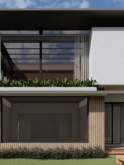 This render shows the human scale of 'ALAYA I', with figures enjoying the outdoor seating area. The design prioritizes common spaces for family gathering.