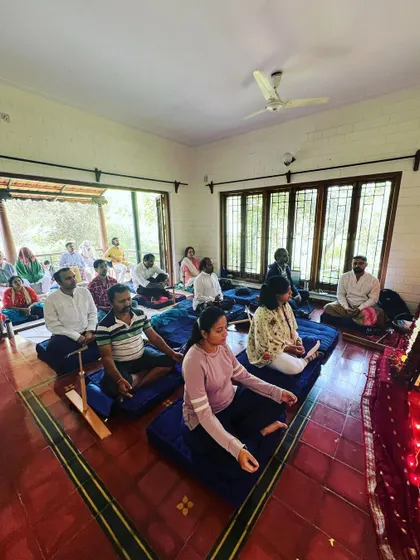 A quiet moment during a long meditation at our retreat. These extended periods of silence allow us to move beyond surface thoughts and connect with the deeper realities of the soul.