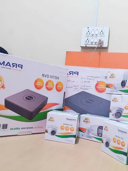 PRAMA is a 'Made in India' brand, and I am an authorized distributor in Gurugram. Here you can see a range of their products, including DVRs and cameras, which I have available in stock.