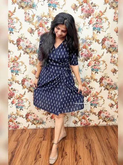 Elegance meets tradition in our bestselling navy blue Ikat Angrakha. Wrap yourself in heritage with this beautiful piece.