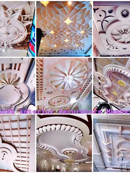 A collection of highly detailed and decorative POP ceiling designs, demonstrating the incredible artistry and sculpting possible with this material.