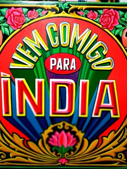 A detailed shot of the central part of the "Vem Comigo" sign, focusing on the 3D lettering and floral motifs.