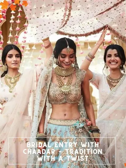 A modern twist on a traditional entry, with the bride walking under a beautiful chaadar held by her bridesmaids.