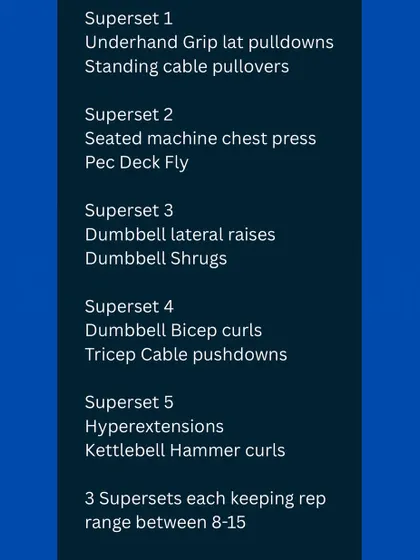 Here is the full workout routine, broken down into five supersets targeting the entire body. Each superset consists of two exercises performed back-to-back.