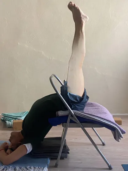 Additional images from my personal practice and teaching sessions, demonstrating a wide variety of asanas and the use of props. Each photo shows a moment of exploration in the journey of yoga.
