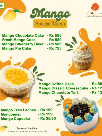 Mango lovers, this one's for you. Our special Mango Menu lists all our tropical treats, from the Mango Chocolate Cake to the Mango Tres Leches.
