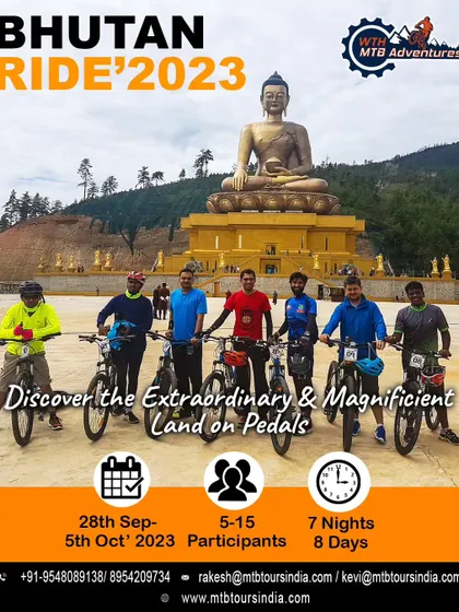 Discover the magnificent land of Bhutan on two wheels. This poster highlights the stunning Buddha Dordenma statue, one of the many sights on our tour.