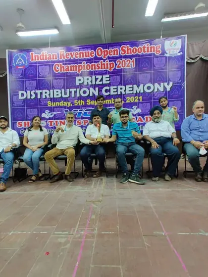 A final group photo with all the winners and my management team, celebrating the successful conclusion of the 4th Indian Revenue Open Shooting Championship.