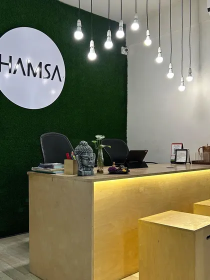 Another look at our reception, featuring a Buddha statue that sets a tone of mindfulness and peace for everyone who enters.