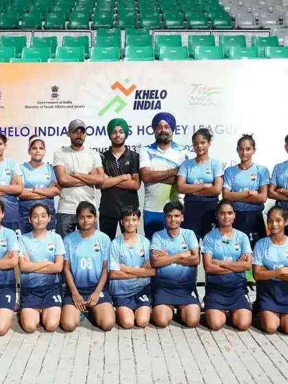 The victorious U-16 team after their clinical 7-0 win against Delhi Hockey. This group photo captures the pride and unity of the squad.