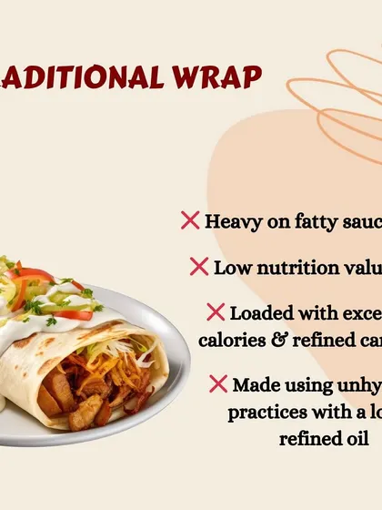 Unlike traditional wraps that are heavy on fatty sauces and refined carbs, our high-protein wraps are designed to be nutritious and light. We focus on fresh ingredients and balanced macros.