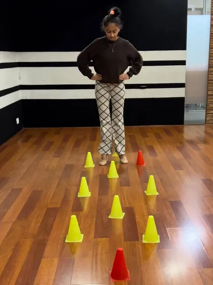 Using cones for a footwork drill. We are always finding creative ways to make training fun and effective.