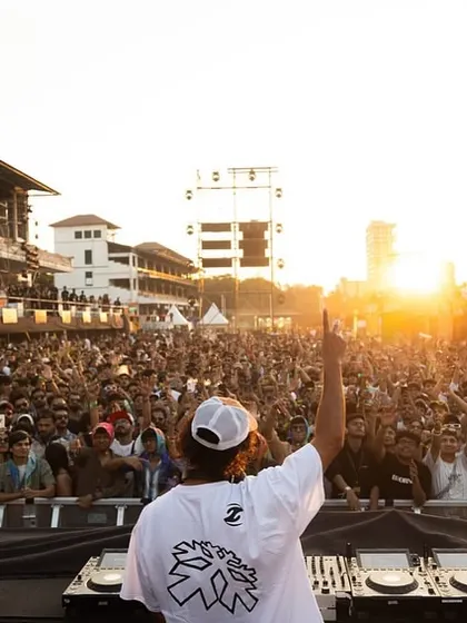 A sunset set with &ME at the Mahalaxmi Racecourse in Mumbai. I choose unique venues that add to the magic of the music, creating unforgettable daytime and evening parties.
