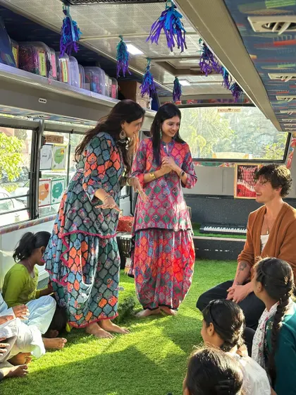 A red-letter evening at The Sound Space. We had Shawn Mendes join us on our bus, which travels to various bastis to bring music to children who lack access.