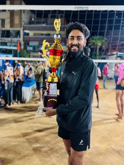 A proud moment holding the winner's trophy at the Spoorthi Memorial Cup. The feeling of victory after a hard-fought tournament is incredible.