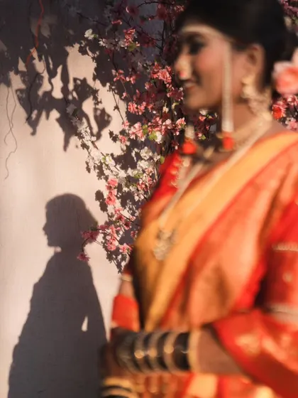 An artistic shot using the bride's shadow against a wall, creating a unique and creative composition that tells a story.