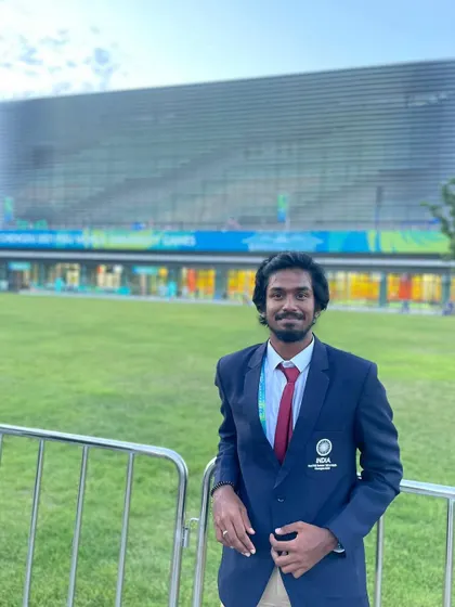 Oges in his official Team India blazer at the World University Games.