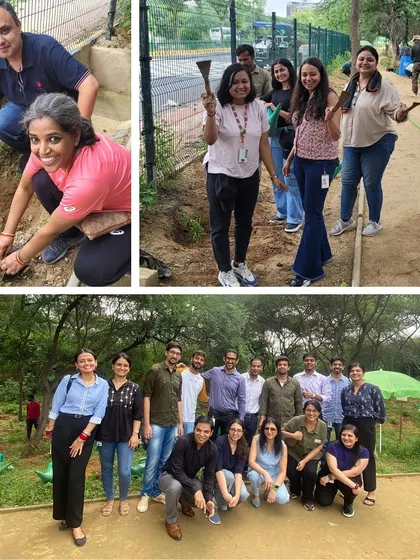 More scenes from the Fidelity International plantation drive, with employees digging, planting, and posing together after a productive day of eco-restoration.