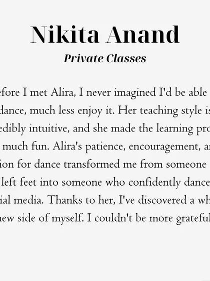 A testimonial from a private class student who went from being shy about dancing to confidently performing. This is why I do what I do; I believe anyone can dance, and I love helping people find their rhythm.