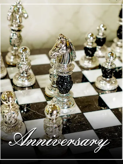 A close-up of the knight from my luxurious silver chess set. This piece, featured in my anniversary promotion, highlights the intricate craftsmanship and strategic elegance that the set brings to any room.