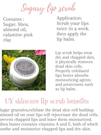 A handy graphic explaining the benefits and ingredients of my lip scrub. I believe in being transparent about what goes into my products.