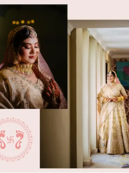 A beautiful bridal collage, featuring portraits that capture the bride's elegance and anticipation on her wedding day.