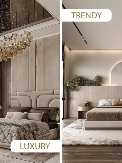 Timeless luxury or fresh and trendy? This image compares two bedroom styles. Which one speaks to you? The classic, sophisticated look or the modern, minimalist vibe?