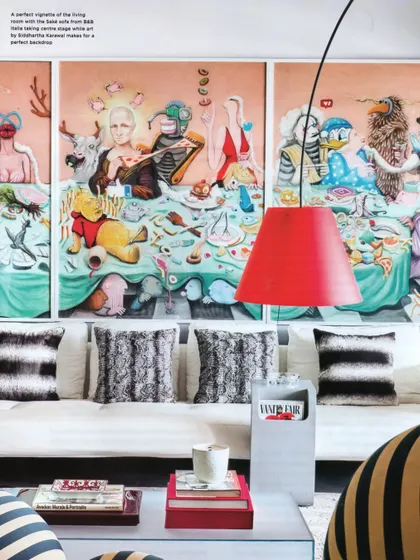 A close-up from the Livingetc spread, showing the vibrant art and iconic furniture that define Project 86.