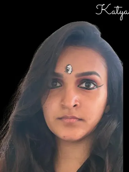 Day 6 of our Navadurga series: Katyayani, the warrior goddess. The direct gaze and third-eye bindi art symbolize the Ajna (third-eye) chakra, our center of intuition and higher knowledge.