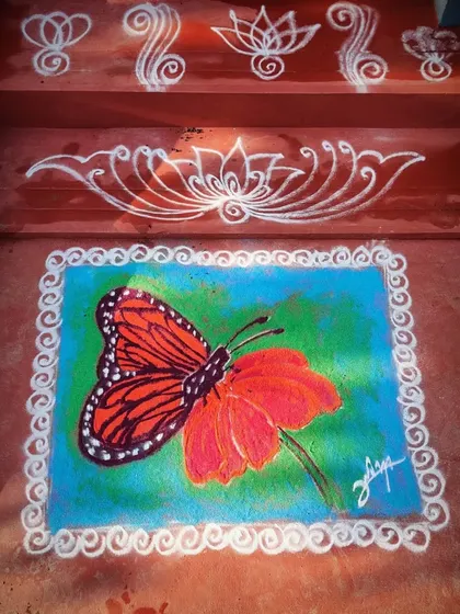 Another view of my butterfly rangoli art.