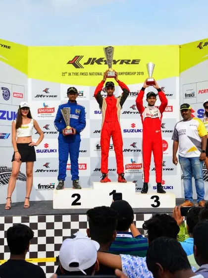Another podium shot of Mihir Avalakki in the JK Tyre National Championship, highlighting his successful 2019 campaign and our team's capabilities in formula racing.